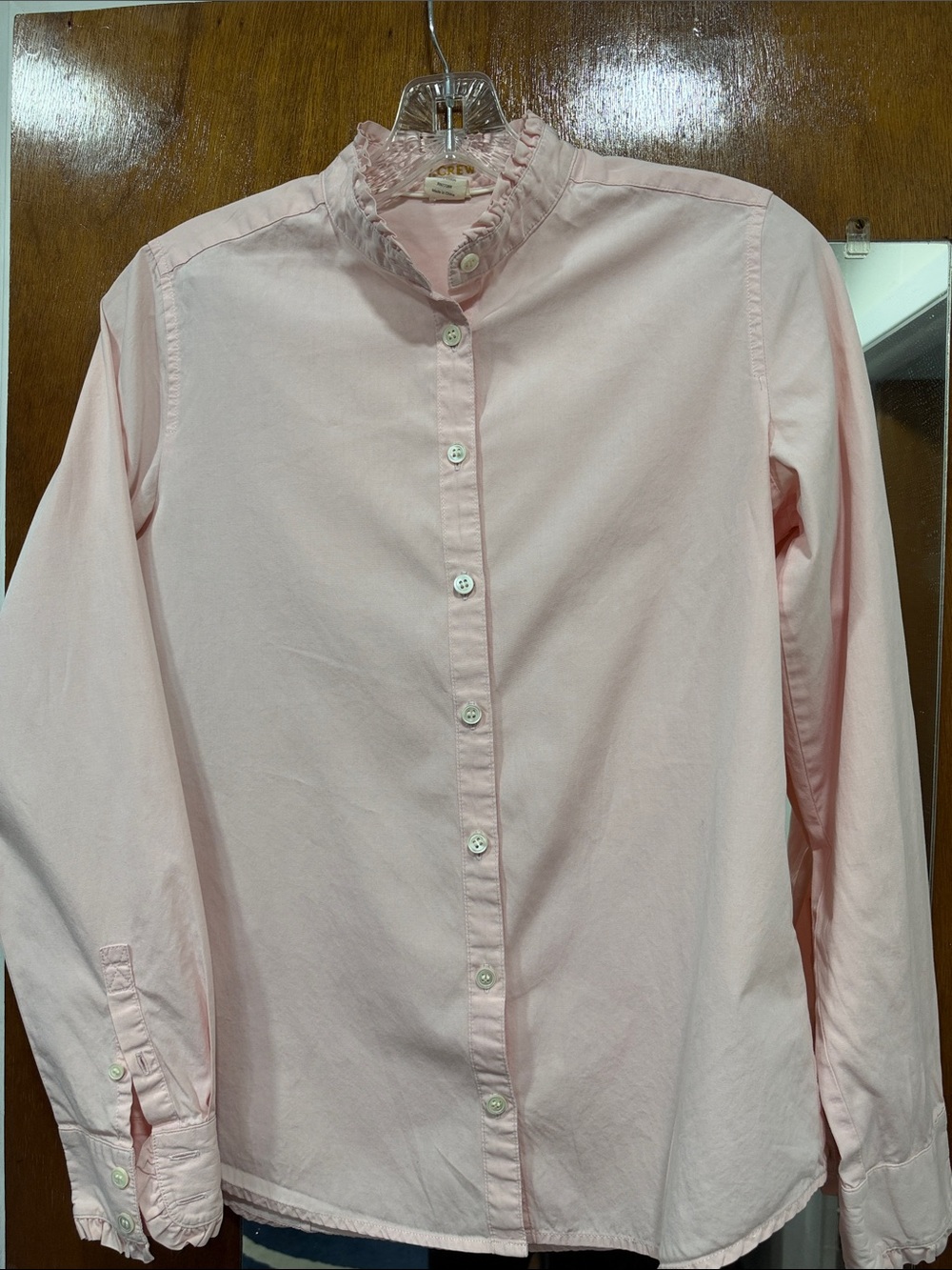 J. Crew Pale Pink Button-Front Ruffled Collar Shirt